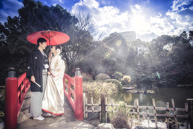 ホテルニューオータニ 庭園 ロケーションフォト 和装  ブライダルフォト ウエディングフォト 結婚式写真