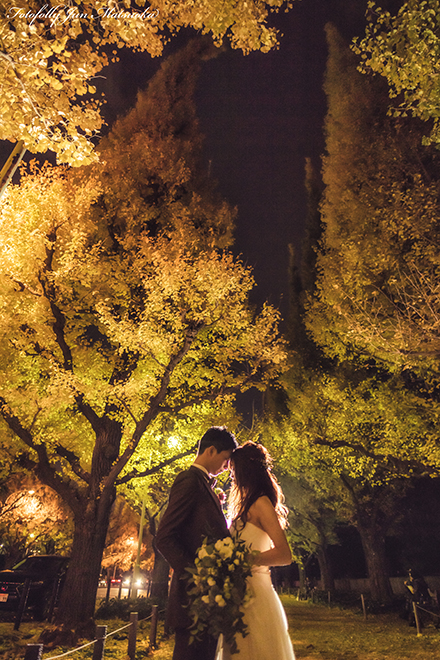 外苑前 ロケーションフォト夜シルエット ブライダルフォト ウエディングフォト 結婚式写真