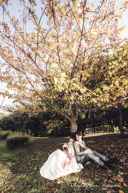 結婚式前撮り　横浜での前撮り　ブライダルフォト　お台場　木の下で