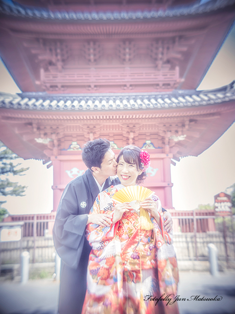和装前撮り　フォトウエディング　写真だけの結婚式　都内で前撮り　東京で和装前撮り　色打掛　五重塔