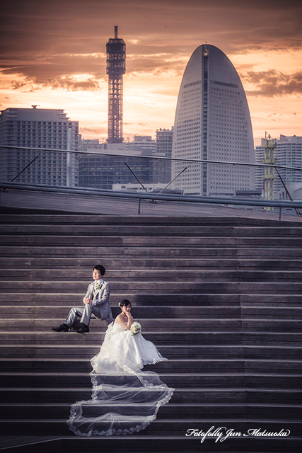 ウエディングドレス前撮り　フォトウエディング　写真だけの結婚式　大桟橋で前撮り　横浜で前撮り　大桟橋と横浜