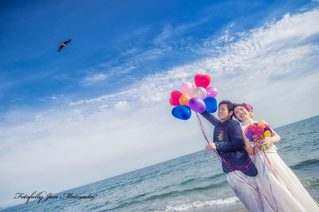 スタジオフォト　前撮り　フォトウエディング　写真だけの結婚式　スタジオ前撮り　茅ヶ崎の海で前撮り　シルエット