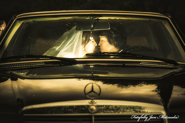 那須高原で結婚式前撮り　那須フォトウエディング　車とフォトウエディング　愛車の中で